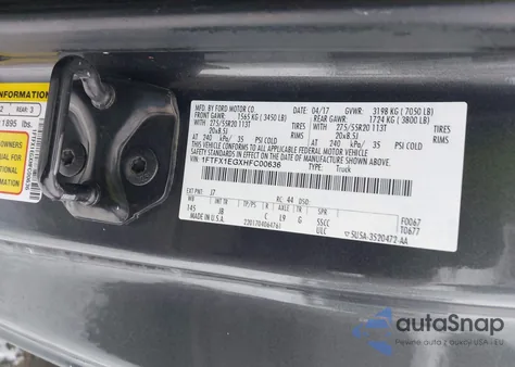 2017 Ford F-150 Xlt z USA, uszkodzony, nr VIN 1FTFX1EGXHFC00636